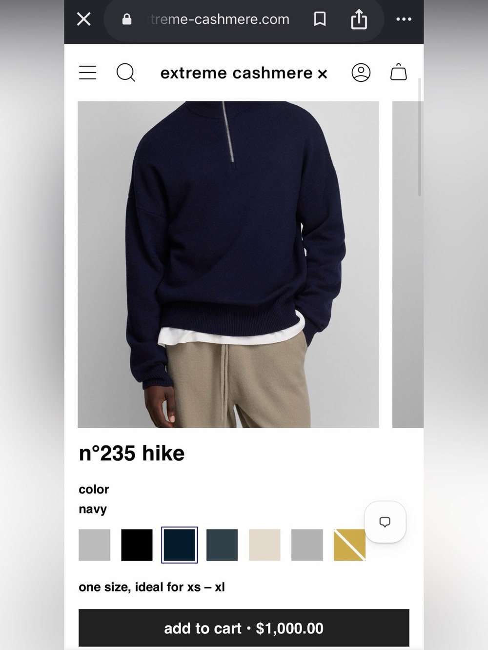 Extreme Cashmere unisex Navy quarter Zip sweater